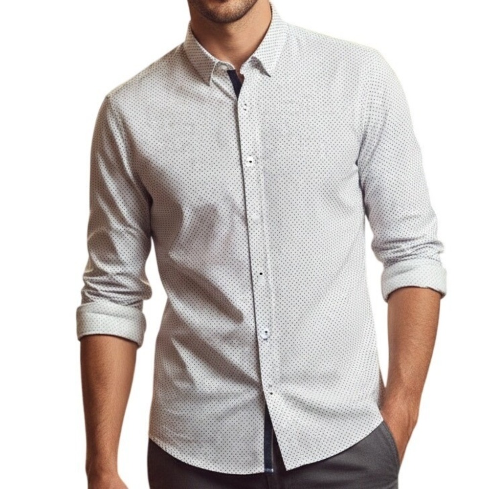 Topman Mens Stretch Skinny Fit Button Up Shirt Size L White Business Casual‎